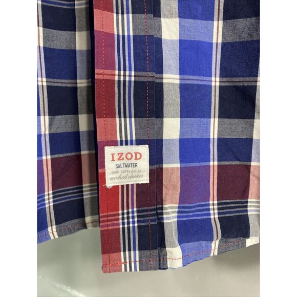 Izod Saltwater Blue & Red Plaid Long Sleeve Button Up Shirt Men's Size XL 46-48 - Picture 4 of 7